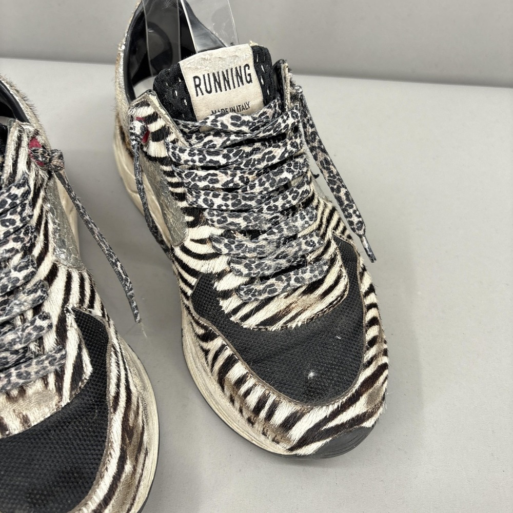 Golden Goose Running Sole Shoes Womens Size 6 Zebra Leopard Pony Hair Sneakers - Picture 5 of 16